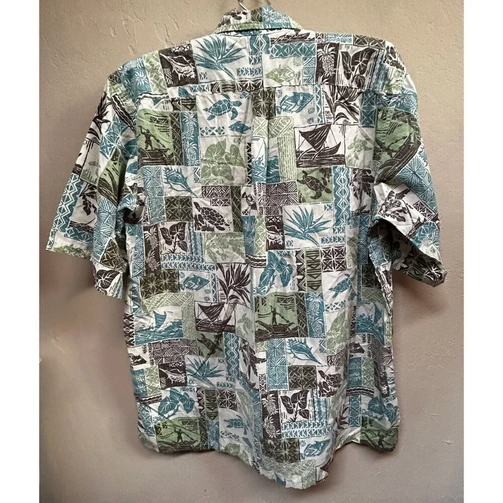 Go Barefoot Men's Multicolor Floral Short Sleeve Pullover Hawaiian Shirt Large